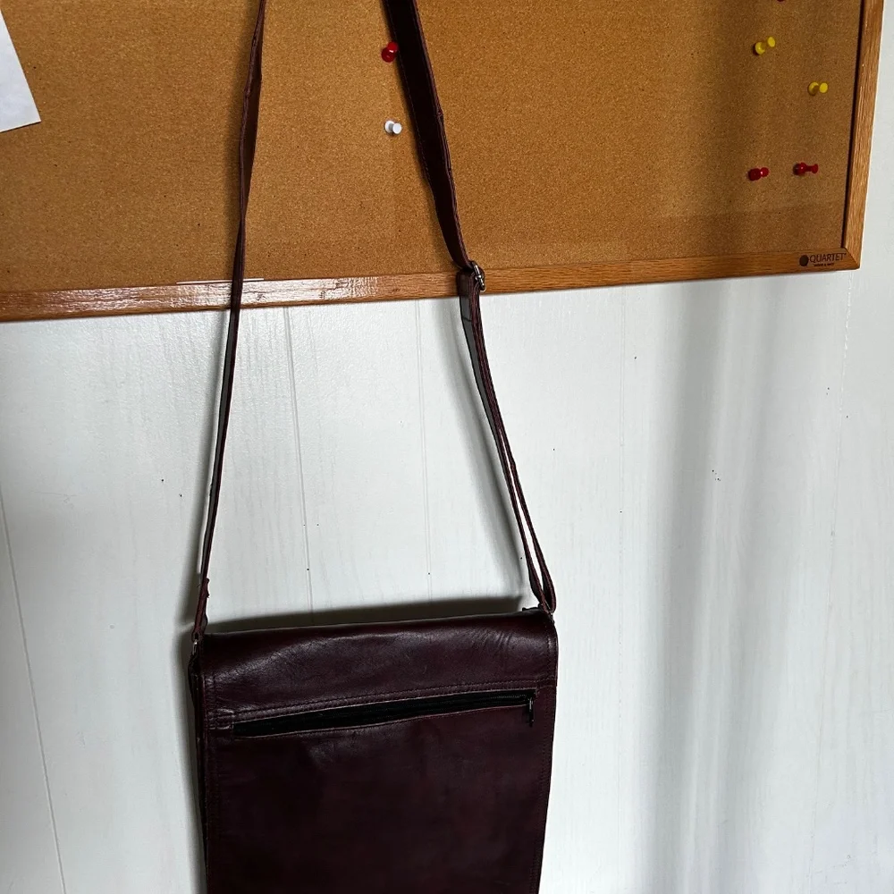Burgundy Leather Messenger Bag - Unisex